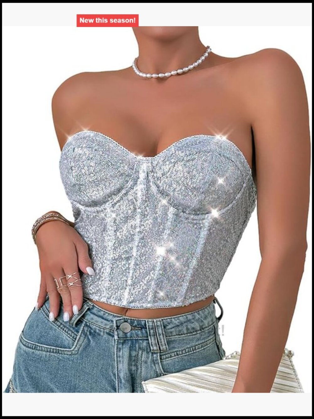 Strapless Sequin Bustier Corset Top with Back Zipper